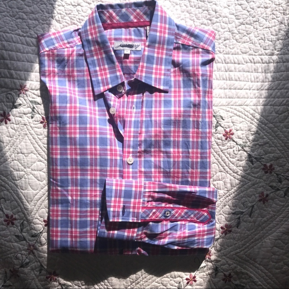 Jeremy Argyle NYC Pink Plaid Button Up Shirt Size Medium